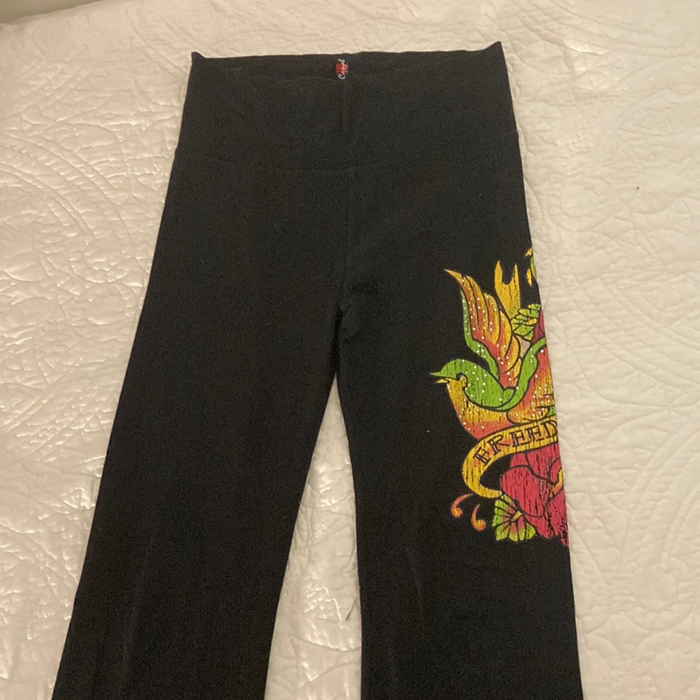 Cool printed tattooed Ed Hardy style flared legging pants